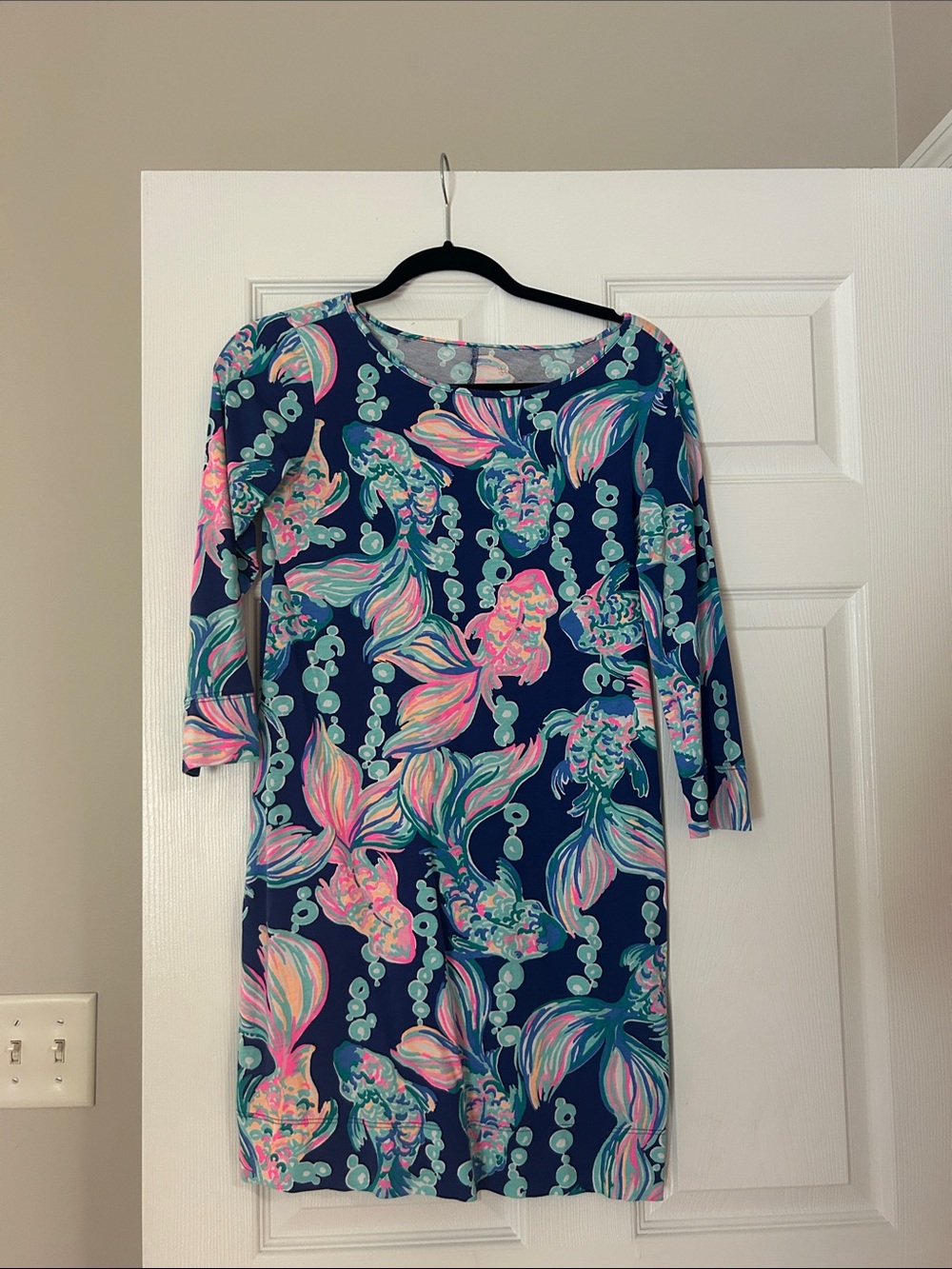 Lilly Pulitzer Navy Floral Print Long Sleeve Dress